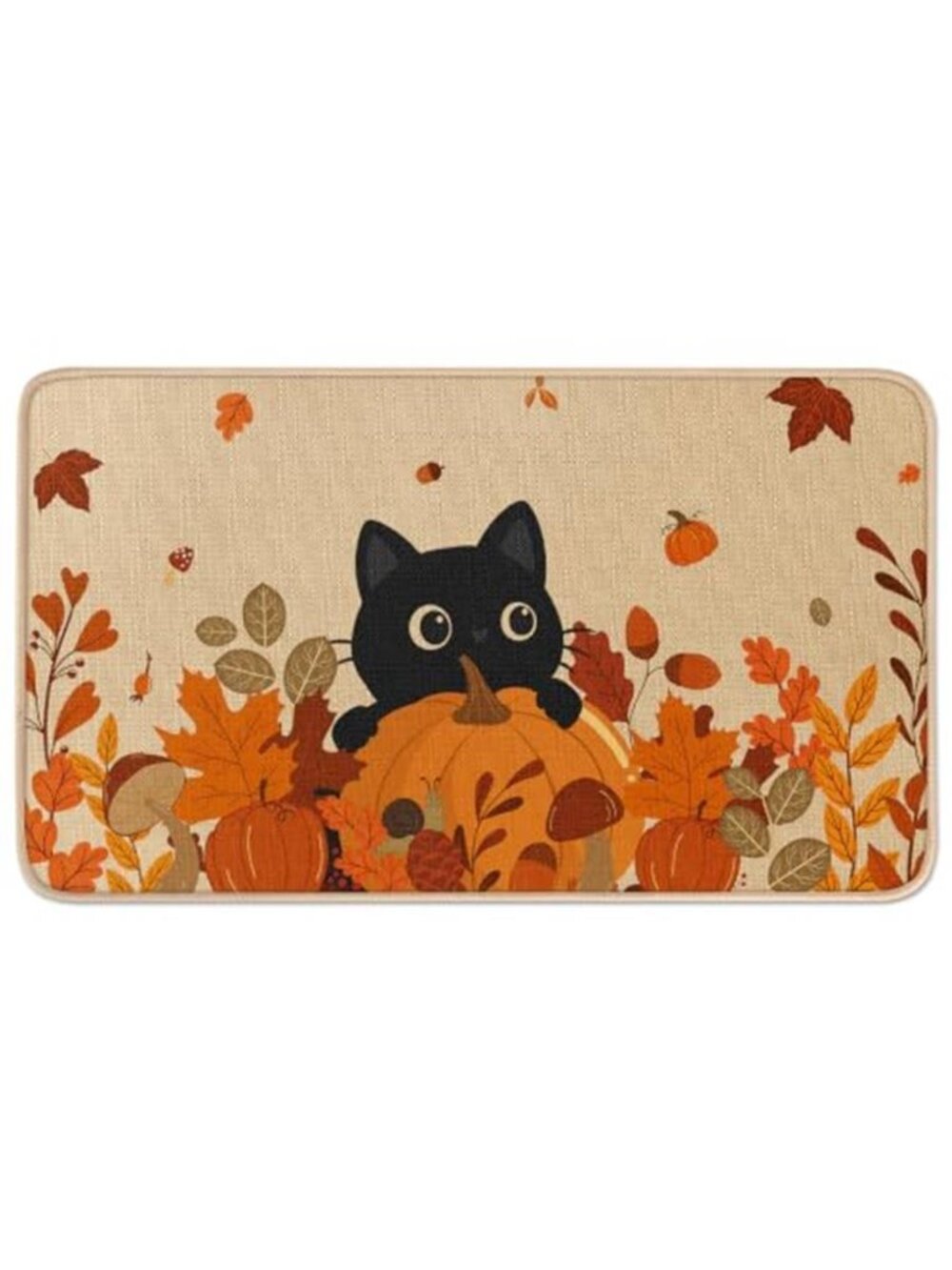 Fall Door Mat Non-Slip Backing Fall Decor 17x29 in Pumpkin Cat